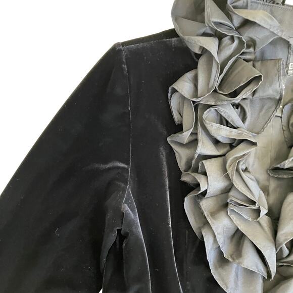 Xscape Sz 8 Vtg Elegant Dressy Ruffle Neck Fitted Velvet Blazer Jacket Luxorious - Picture 9 of 16
